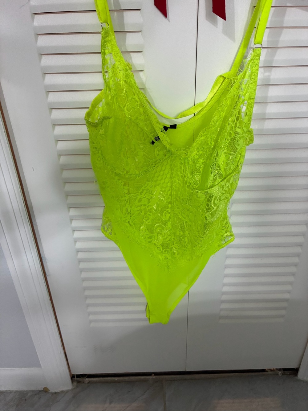 Fashion Nova Neon Lime Lace Sheer Bodysuit